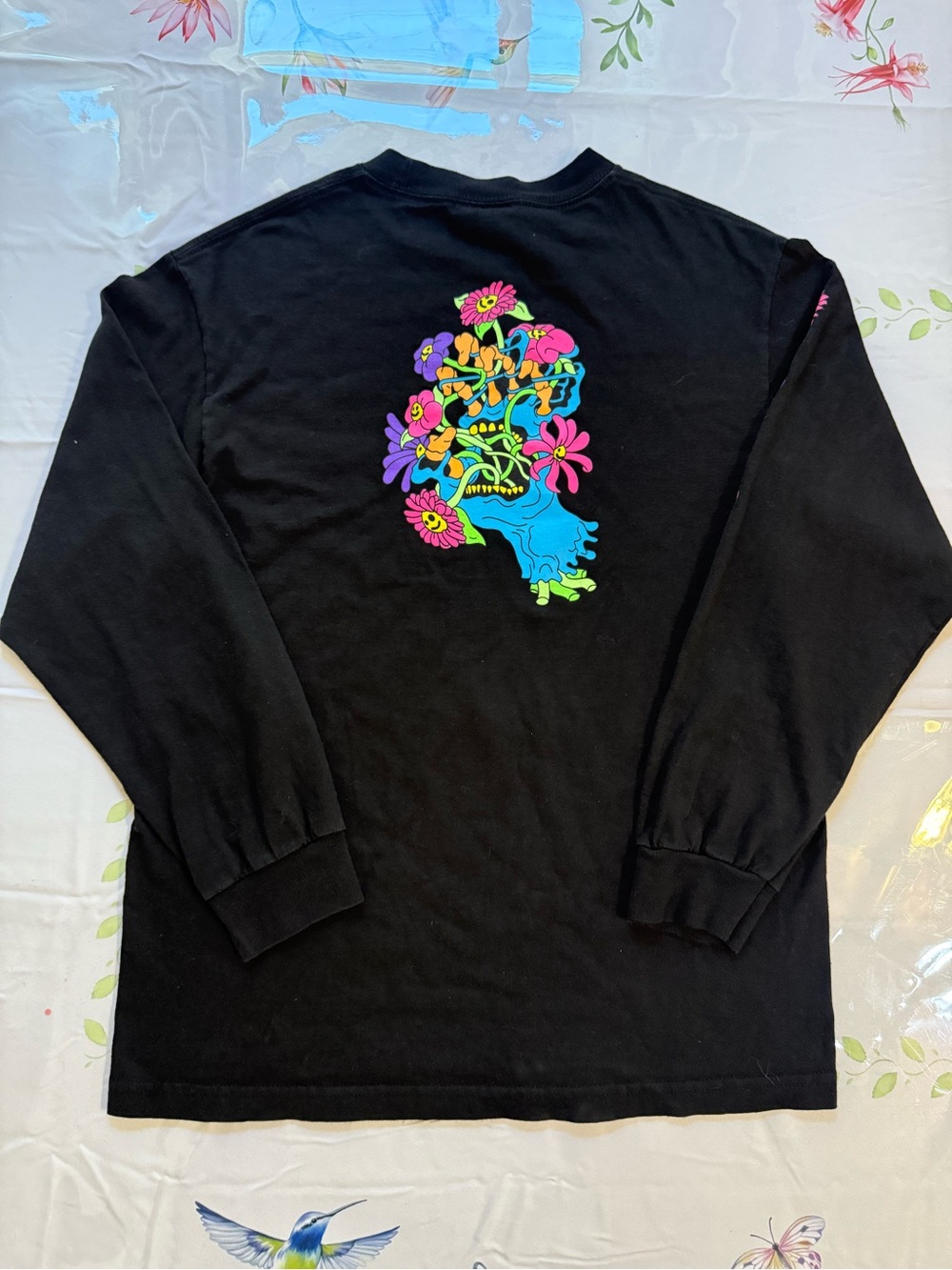 Santa Cruz Skateboards Black Long-Sleeve Tee with Neon Floral Skull